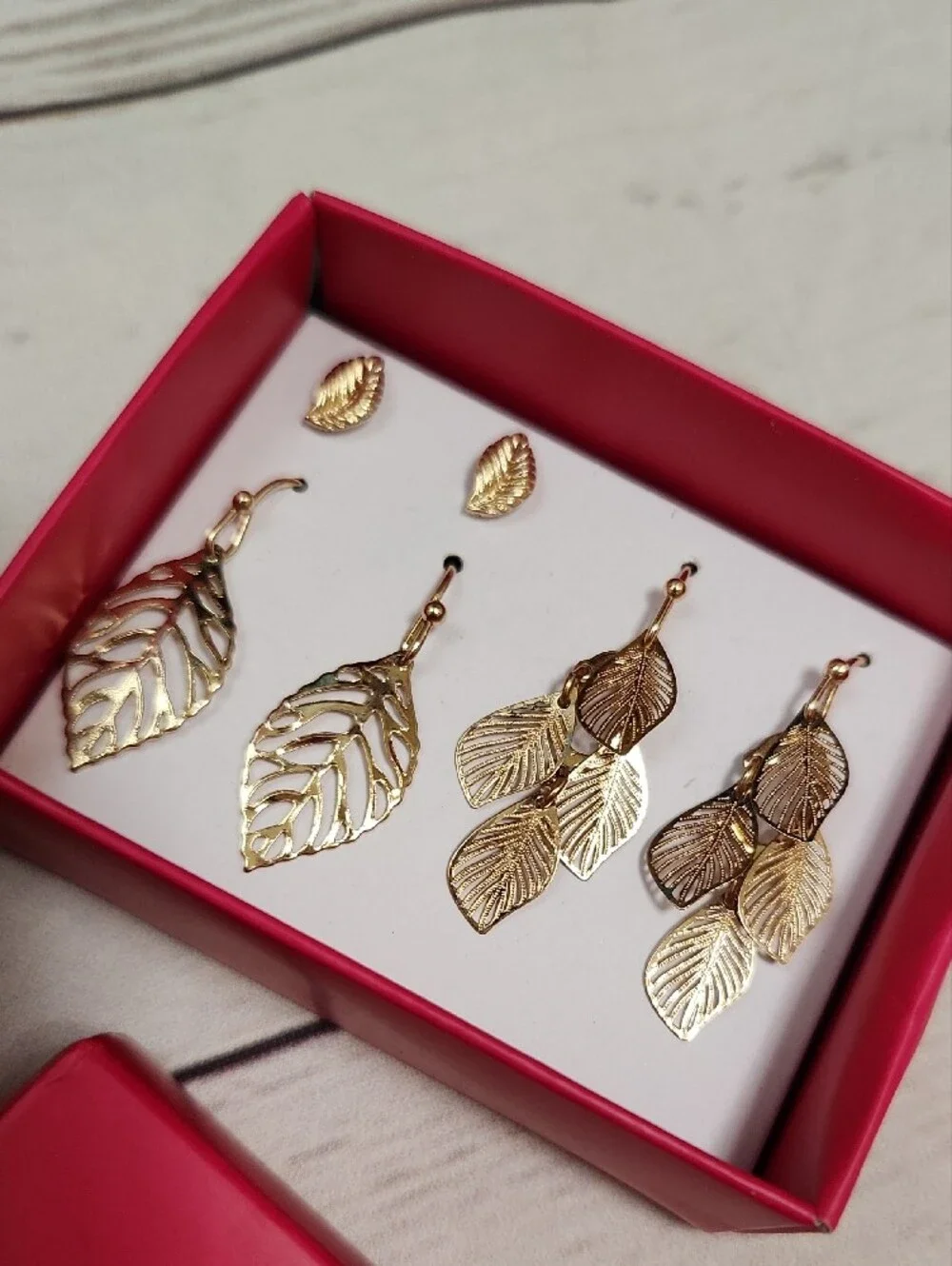 Studio Gold Leaf Earring Set with Hot Pink Gift Box
